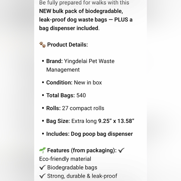 Box Of 540 Extra Long, Biodegradable Poop Bags (27 Rolls) & Dispenser - Picture 5 of 5